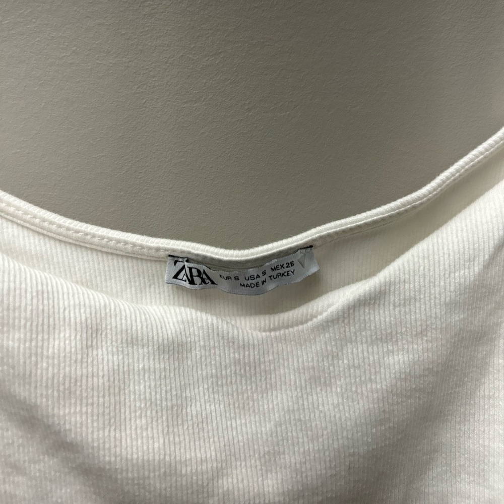 Zara White Puffer Sleeve Cropped Top - Picture 3 of 4